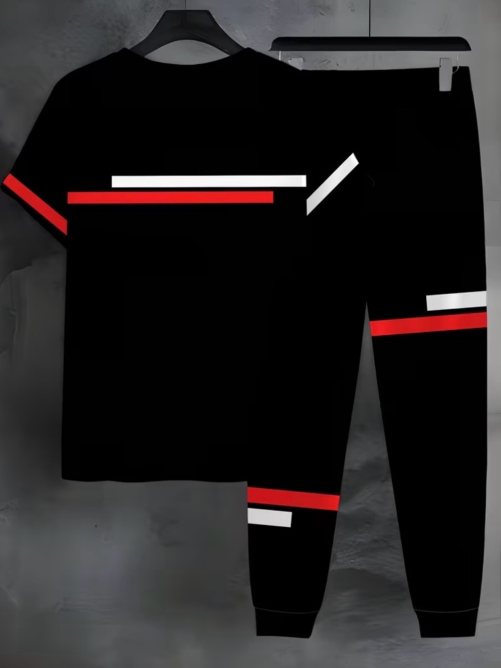 Men's Black Athletic Drawstring Shorts with Red & White Accents - Picture 3 of 9